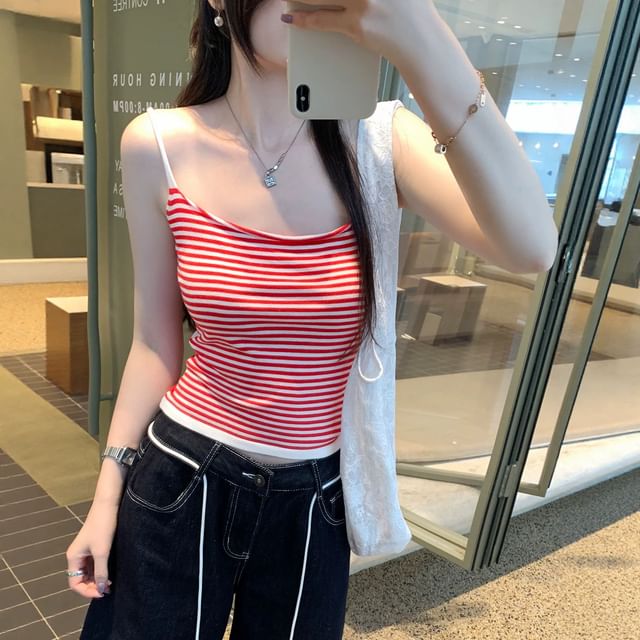 Striped Spaghetti Strap Scoop Neck Camisole