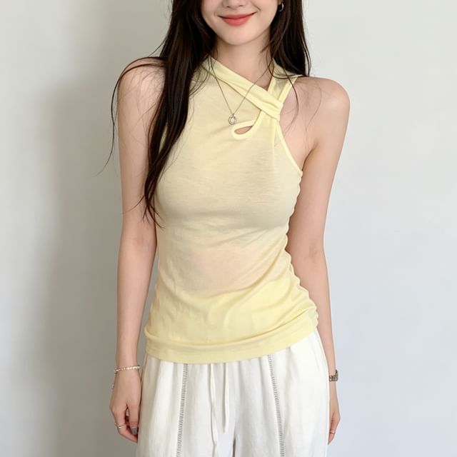 V-Neck Asymmetrical Sleeveless Blouse
