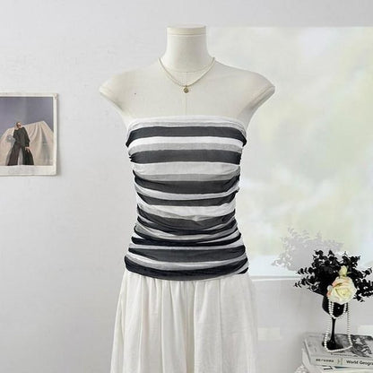 Multicolor Striped Ruched Crop Tube Top