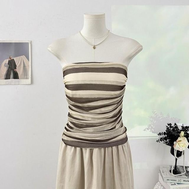Multicolor Striped Ruched Crop Tube Top
