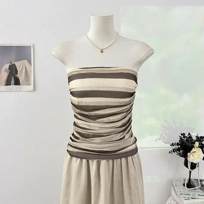 Multicolor Striped Ruched Crop Tube Top