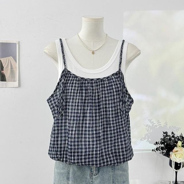 Mock Two-Piece Scoop Neck Bubble Hem Tank Top