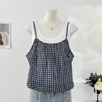 Mock Two-Piece Scoop Neck Bubble Hem Tank Top