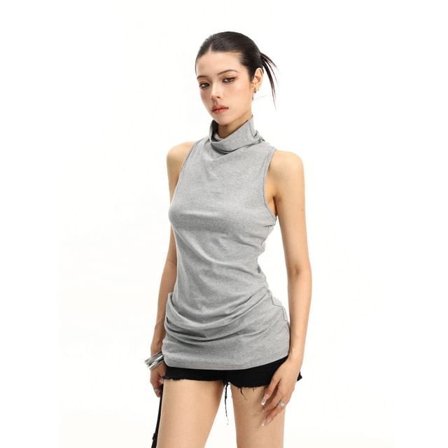 Turtleneck Twisted Racerback Slim Fit Tank Top