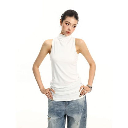 Turtleneck Twisted Racerback Slim Fit Tank Top