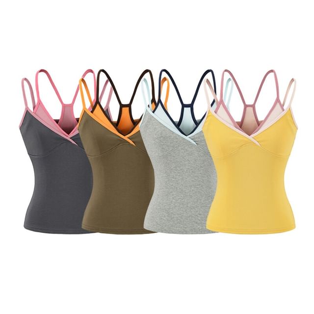 Spaghetti Strap V-Neck Mock Two Piece Camisole Top