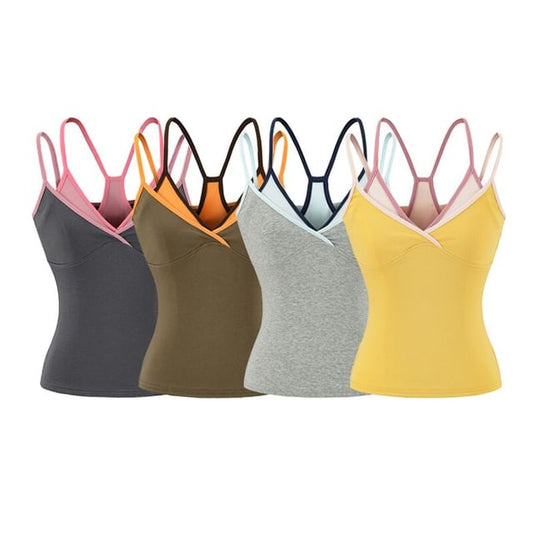 Spaghetti Strap V-Neck Mock Two Piece Camisole Top