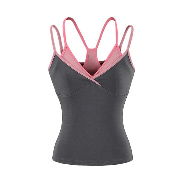 Spaghetti Strap V-Neck Mock Two Piece Camisole Top