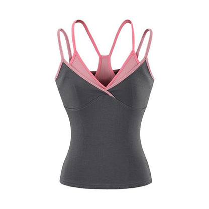 Spaghetti Strap V-Neck Mock Two Piece Camisole Top