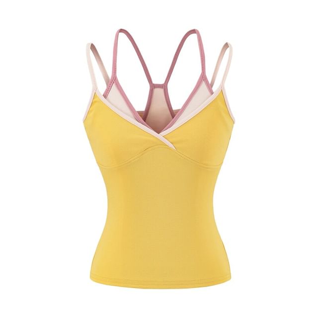 Spaghetti Strap V-Neck Mock Two Piece Camisole Top