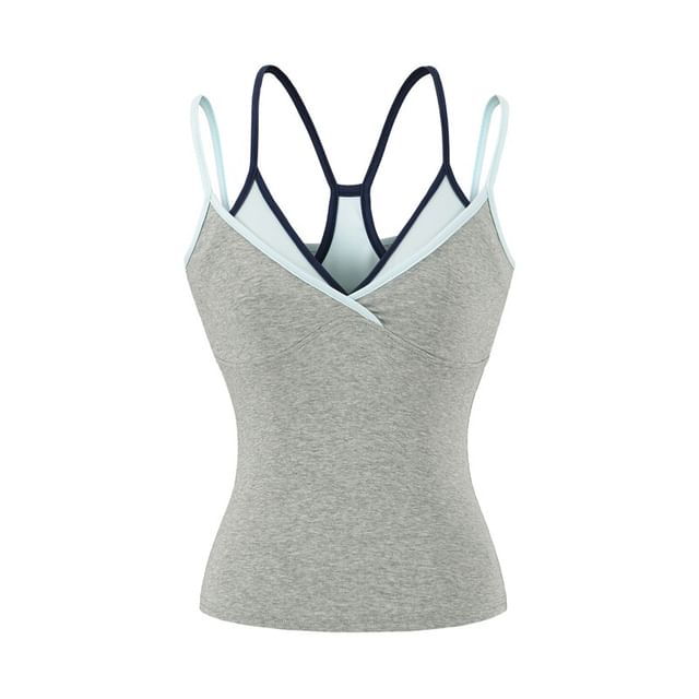 Spaghetti Strap V-Neck Mock Two Piece Camisole Top