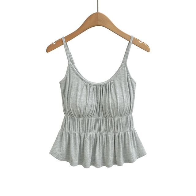 Spaghetti Strap Scoop Neck Plain Ruched Flowy Camisole Top