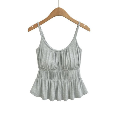 Spaghetti Strap Scoop Neck Plain Ruched Flowy Camisole Top