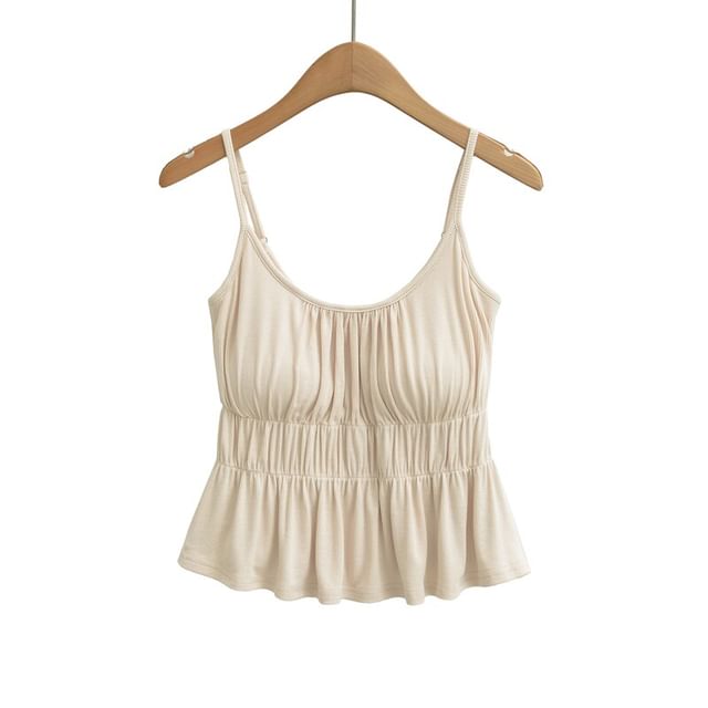 Spaghetti Strap Scoop Neck Plain Ruched Flowy Camisole Top