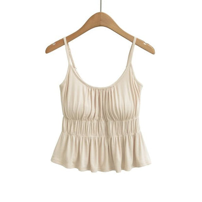 Spaghetti Strap Scoop Neck Plain Ruched Flowy Camisole Top