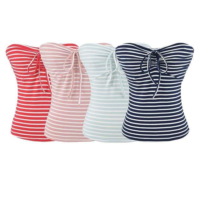 Strapless Striped Tie Front Tube Top