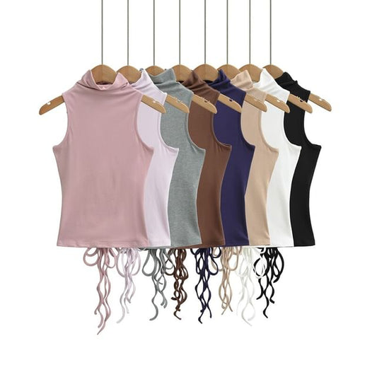Sleeveless Mock Neck Plain Tank Top