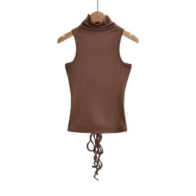 Sleeveless Mock Neck Plain Tank Top