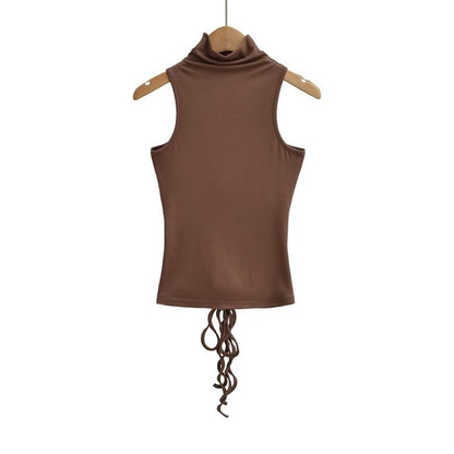 Sleeveless Mock Neck Plain Tank Top