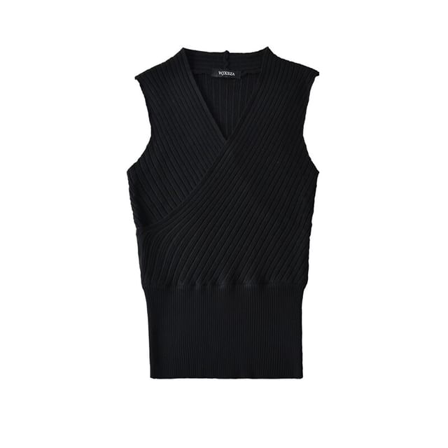 Sleeveless V-Neck Plain Knit Top