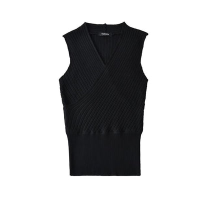Sleeveless V-Neck Plain Knit Top