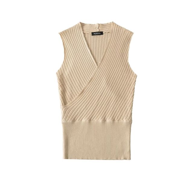 Sleeveless V-Neck Plain Knit Top