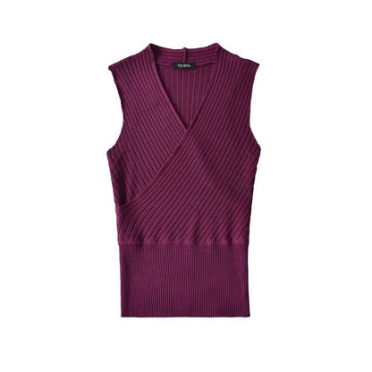 Sleeveless V-Neck Plain Knit Top