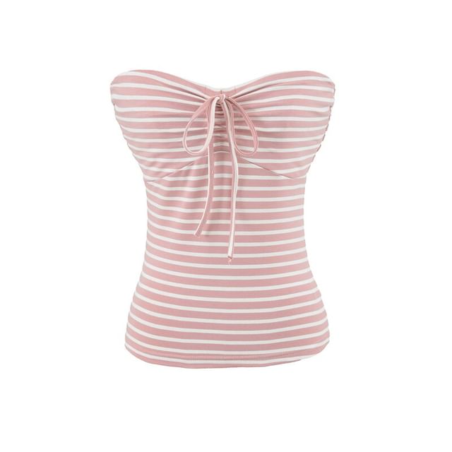 Strapless Striped Tie Front Tube Top