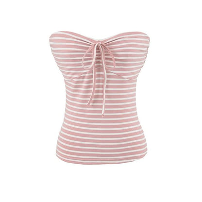 Strapless Striped Tie Front Tube Top