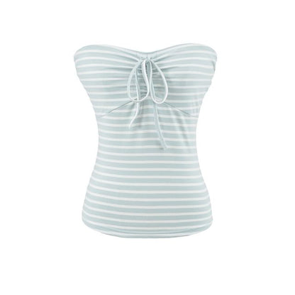 Strapless Striped Tie Front Tube Top
