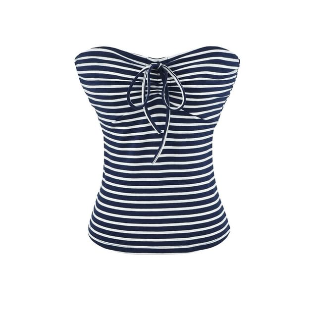 Strapless Striped Tie Front Tube Top