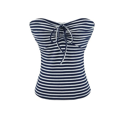 Strapless Striped Tie Front Tube Top