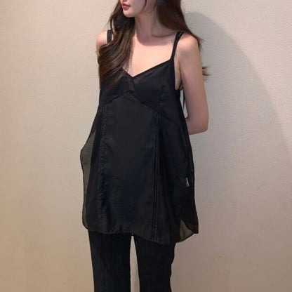 V-Neck Plain Flowy Camisole Top