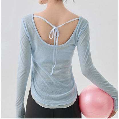 Long-Sleeve Plain Open Back T-Shirt
