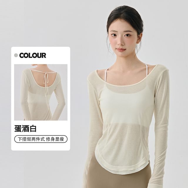 Long-Sleeve Plain Open Back T-Shirt