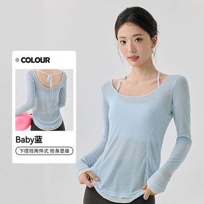 Long-Sleeve Plain Open Back T-Shirt