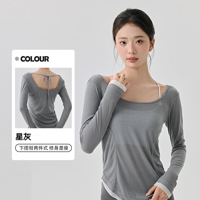 Long-Sleeve Plain Open Back T-Shirt