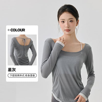 Long-Sleeve Plain Open Back T-Shirt
