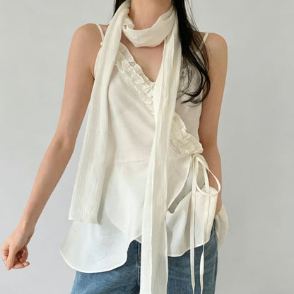 V-Neck Plain Ruffle Asymmetrical Camisole Top
