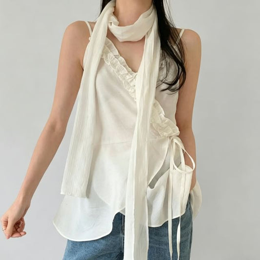 V-Neck Plain Ruffle Asymmetrical Camisole Top