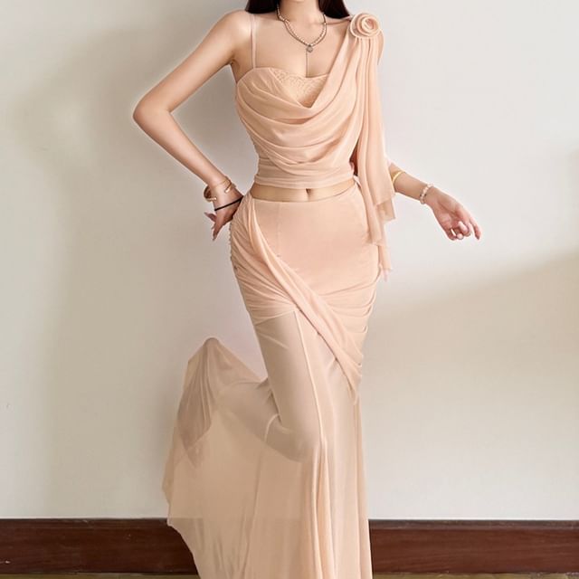 Asymmetric Sleeveless Crop Top and High Waist Mermaid Skirt Set