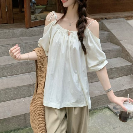 Elbow Sleeve Cold Shoulder Blouse