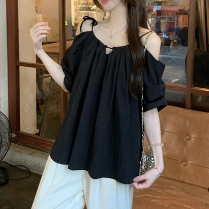 Elbow Sleeve Cold Shoulder Blouse