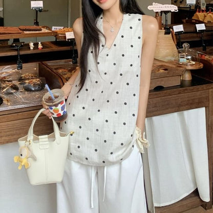 V-Neck Sleeveless Dotted Top