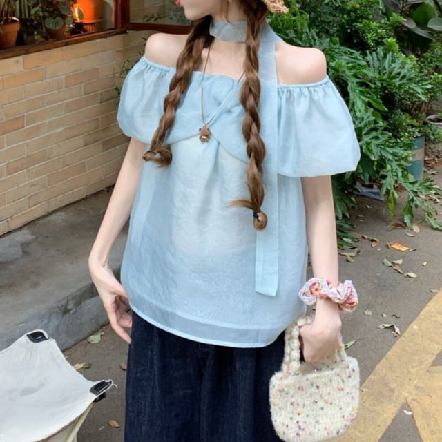 Off-Shoulder Mini Top with Sash