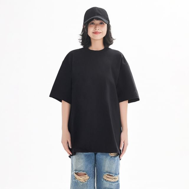 Oversized Plain Crew Neck Short Sleeve T-Shirt