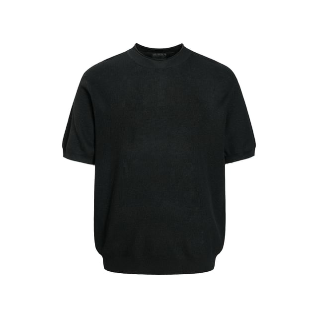 Oversized Plain Crew Neck Knit Top with Elbow Sleeves