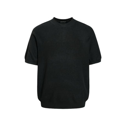 Oversized Plain Crew Neck Knit Top with Elbow Sleeves