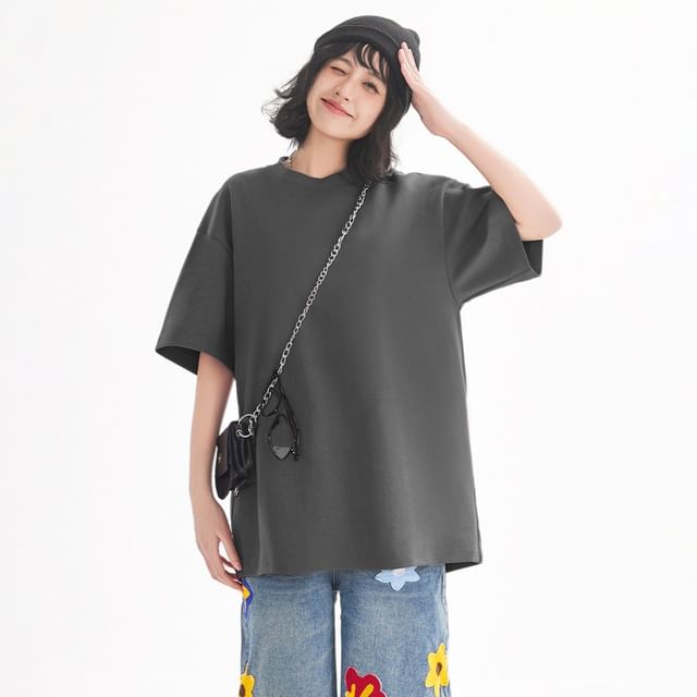 Oversized Plain Crew Neck Short Sleeve T-Shirt