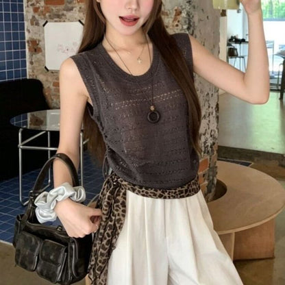 Scoop Neck Pointelle Knit Tank Top